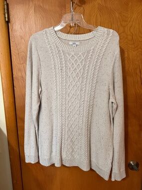 croft & barrow Cream Flecked Cable Knit Crewneck Sweater xl